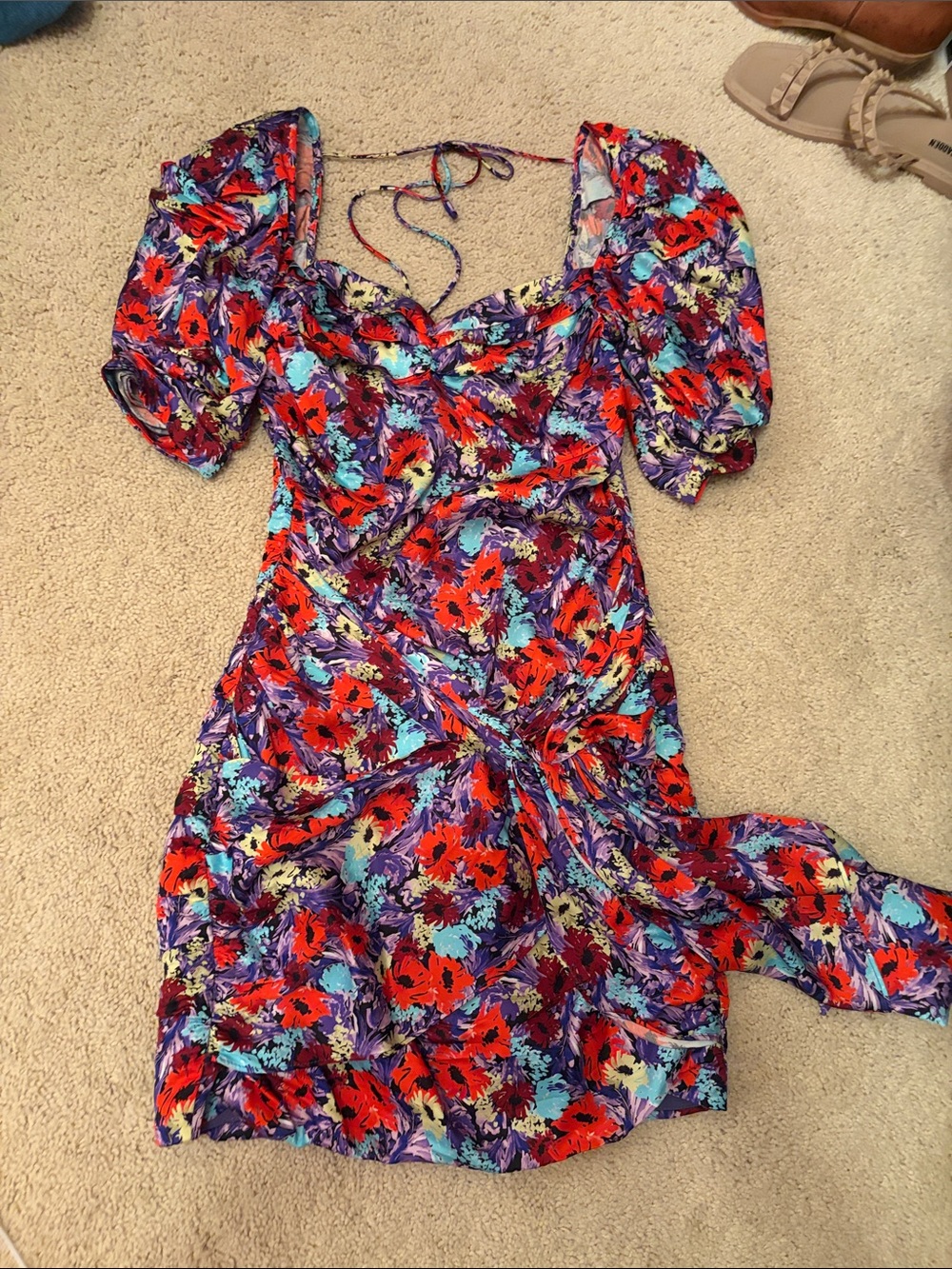 For Love And Lemons Multicolor Floral Puff-Sleeve Mini Dress